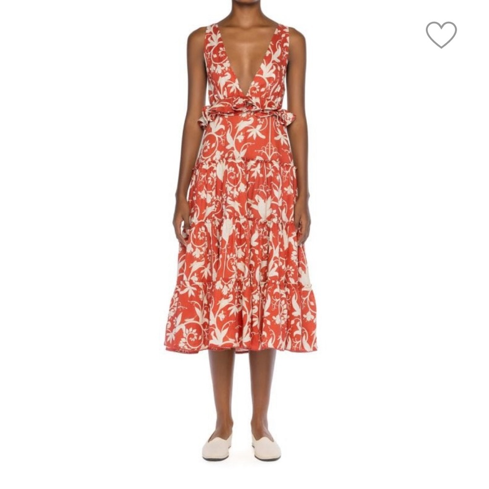 Agua by Agua Bendita Coral and Cream Floral Midi Dress